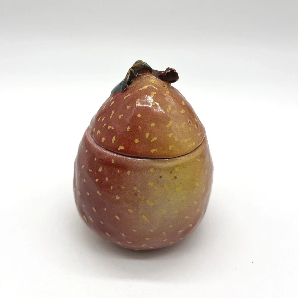 Handmade Ceramic Berry Sugar Bowl‎ with Lid Spoon Rest Unique Kitchen Decor
